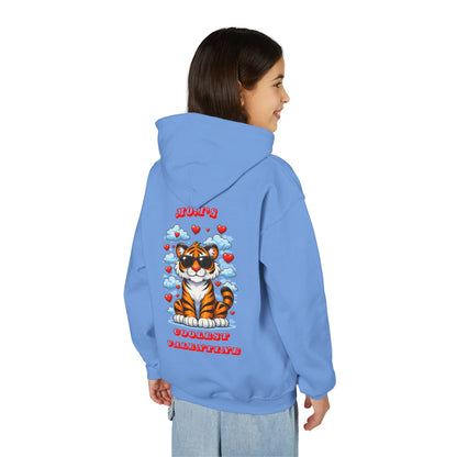 Youth Hoodie — Mom's Coolest Valentine - Cat with Sunglasses & Hearts — Kids Graphic Sweatshirt Hoodie