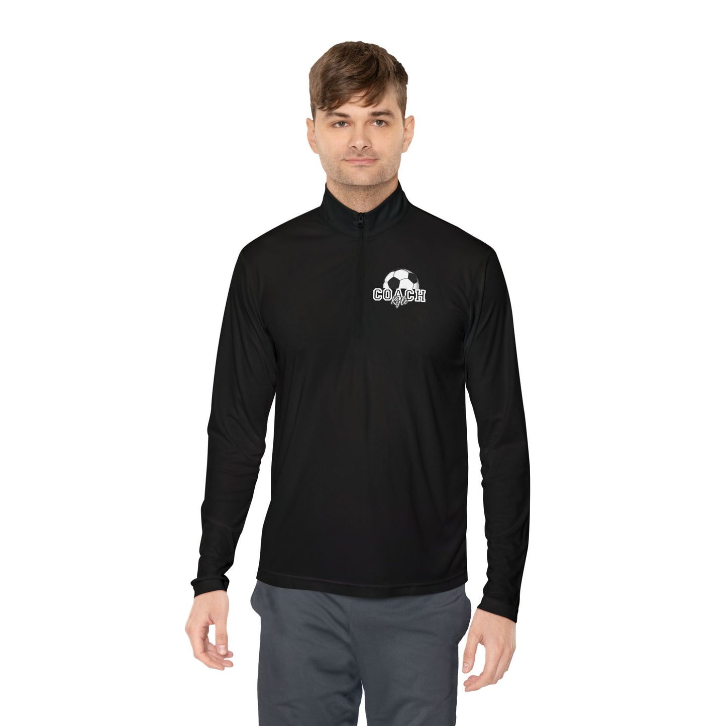 Soccer Coach Quarter-Zip Pullover — 'Coach' Graphic with Soccer Ball