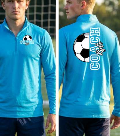 Soccer Coach Quarter-Zip Pullover — 'Coach' Graphic with Soccer Ball