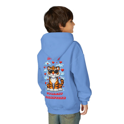 Youth Hoodie — Mom's Coolest Valentine - Cat with Sunglasses & Hearts — Kids Graphic Sweatshirt Hoodie