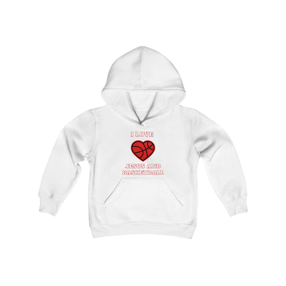 I Love Jesus and Basketball Youth Heavy Blend Hooded Sweatshirt
