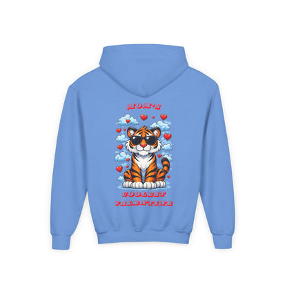 Youth Hoodie — Mom's Coolest Valentine - Cat with Sunglasses & Hearts — Kids Graphic Sweatshirt Hoodie
