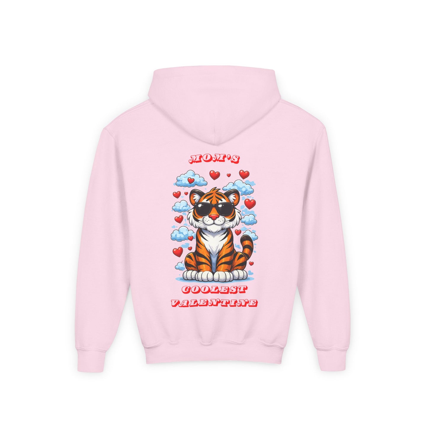 Youth Hoodie — Mom's Coolest Valentine - Cat with Sunglasses & Hearts — Kids Graphic Sweatshirt Hoodie