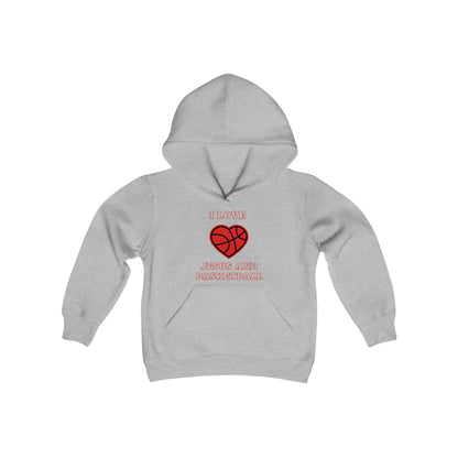 I Love Jesus and Basketball Youth Heavy Blend Hooded Sweatshirt