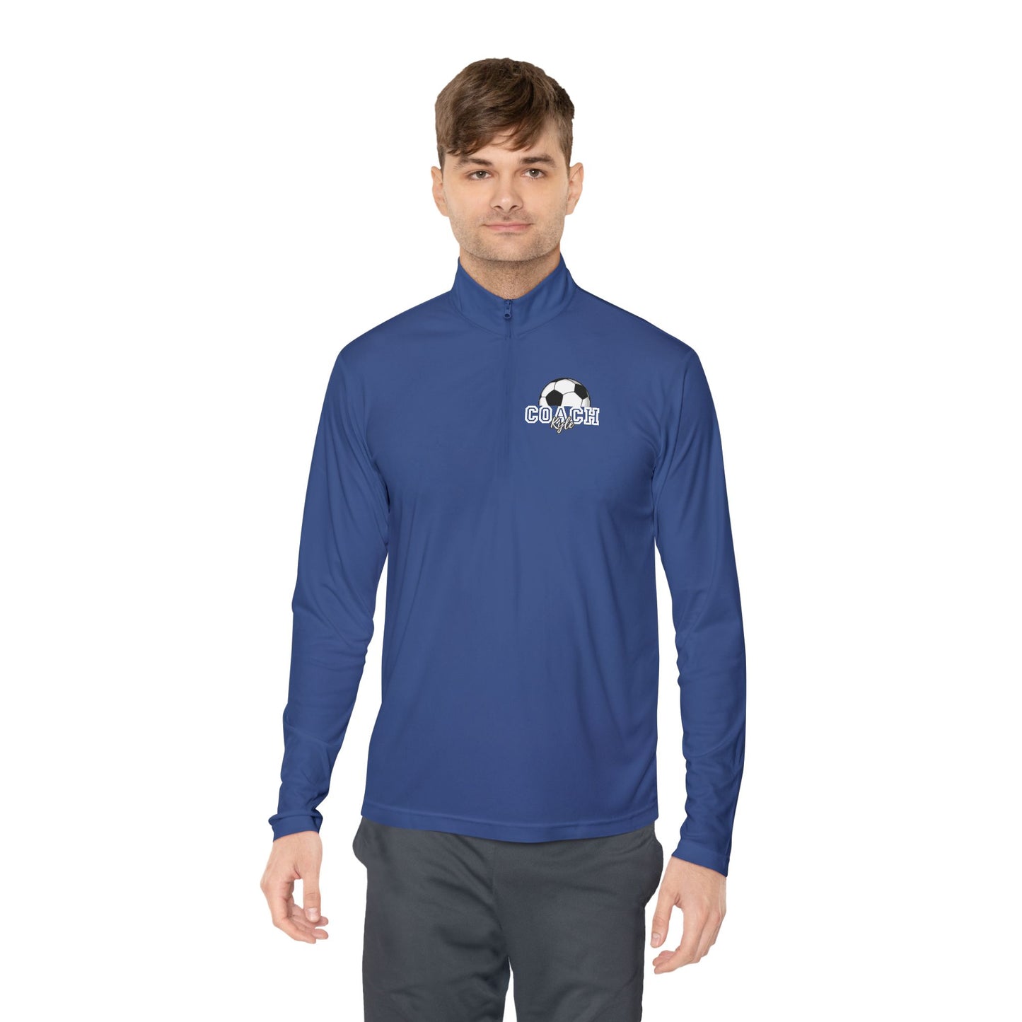 Soccer Coach Quarter-Zip Pullover — 'Coach' Graphic with Soccer Ball