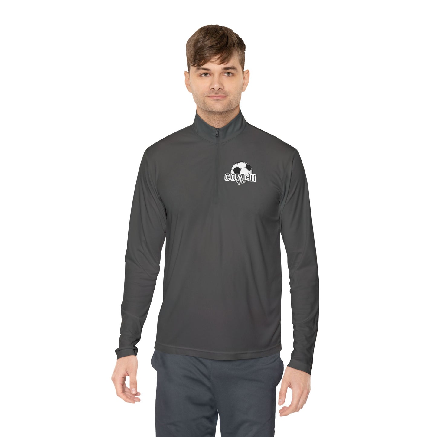 Soccer Coach Quarter-Zip Pullover — 'Coach' Graphic with Soccer Ball