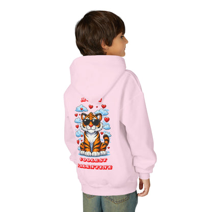 Youth Hoodie — Mom's Coolest Valentine - Cat with Sunglasses & Hearts — Kids Graphic Sweatshirt Hoodie
