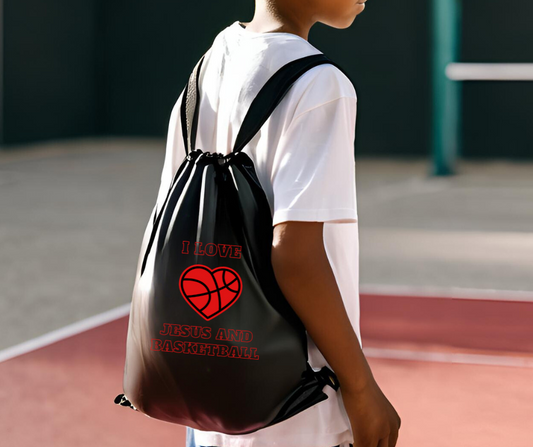 I Love Jesus and Basketball Drawstring Bag