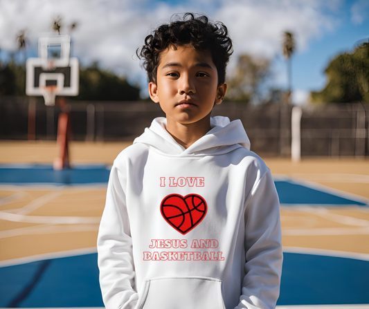 I Love Jesus and Basketball Youth Heavy Blend Hooded Sweatshirt